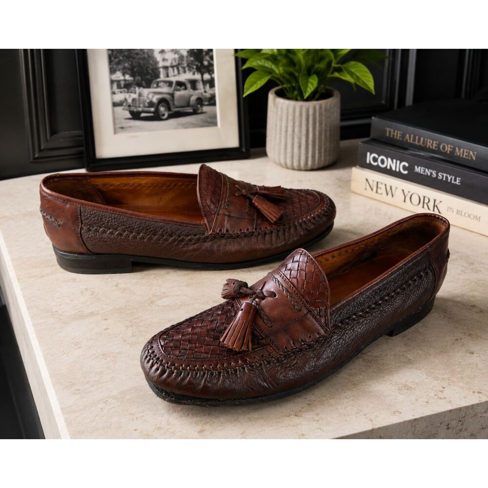 Brass Boot Men's 9.5 Leather Tassel Loafers Brown Made in Spain Moc Toe